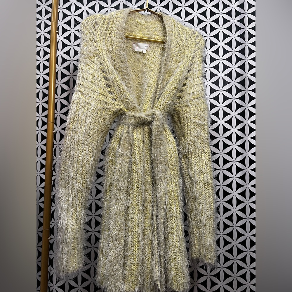 Anthropologie Yellow Knitted Unique Waist Tie Sweater! Has a sparkly touch to it